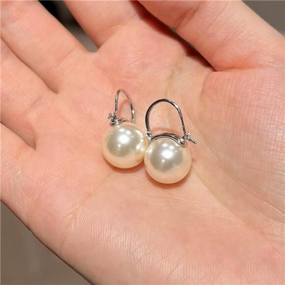 Elegant 925 Sterling Silver Pearl Drop Earrings Dangle Stud Gold Plated - Picture 5 of 7